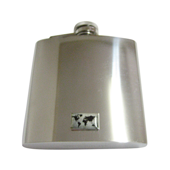 Rectangular World Map 6oz Flask - Picture 1 of 1
